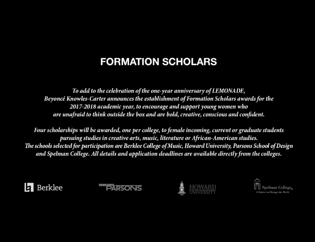 beyonce Formation scholarship