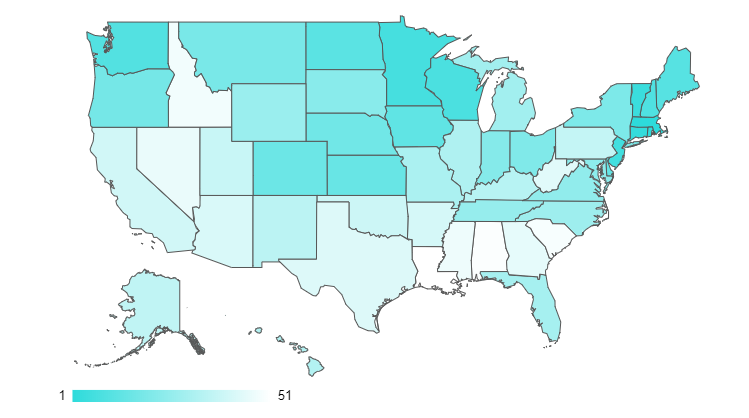 Graph of best and worst states for working moms 